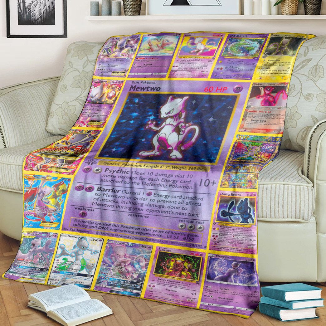 Anime Pkm Mewtwo Cards Custom Soft Blanket