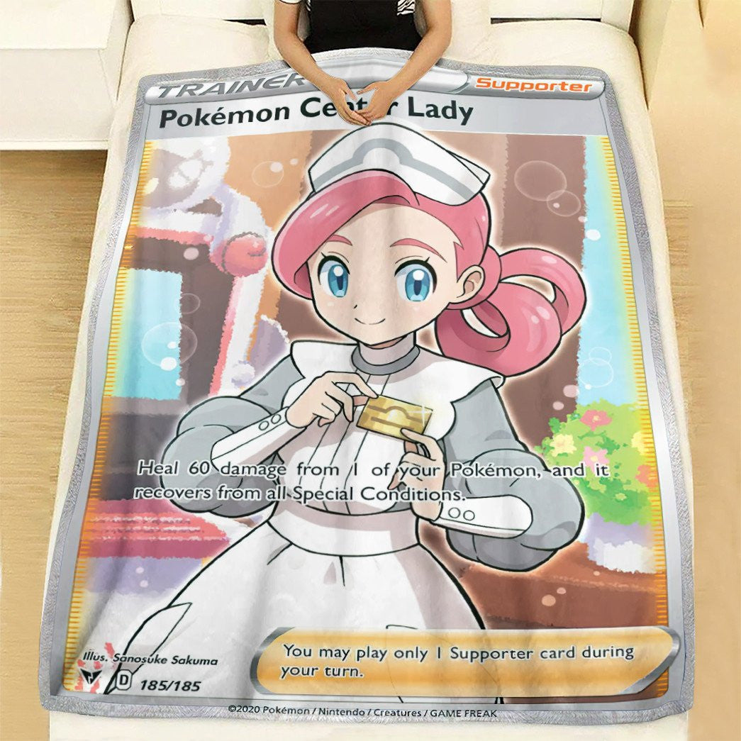 Anime Pkm Pokémon Center Lady Trainer Custom Soft Blanket