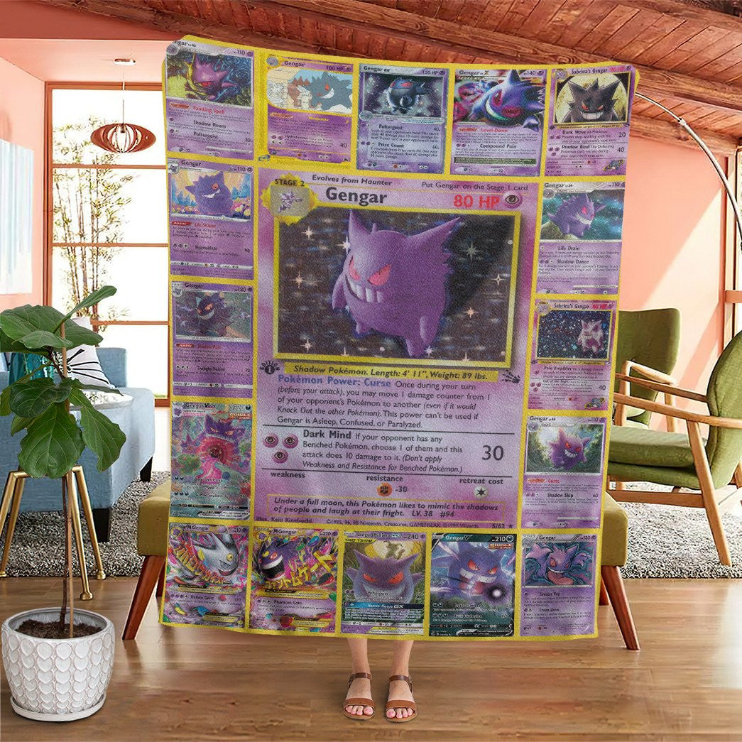 Anime Pkm Gengar Cards Custom Soft Blanket