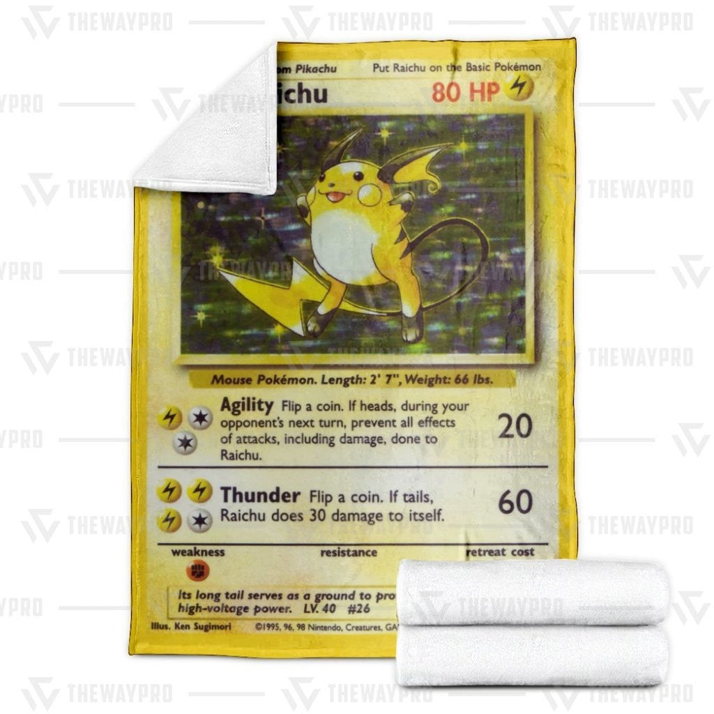 Anime Pkm Raichu Base Set Custom Soft Blanket