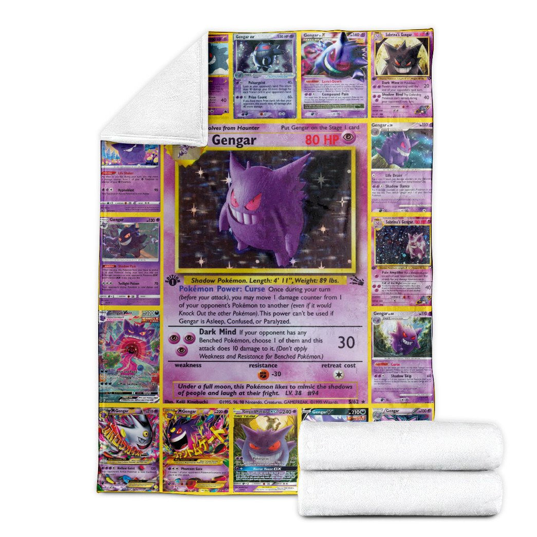 Anime Pkm Gengar Cards Custom Soft Blanket