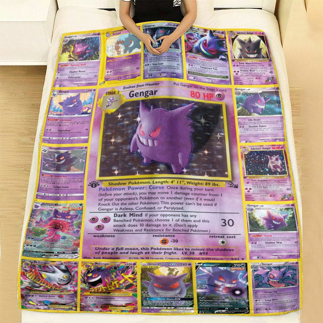 Anime Pkm Gengar Cards Custom Soft Blanket