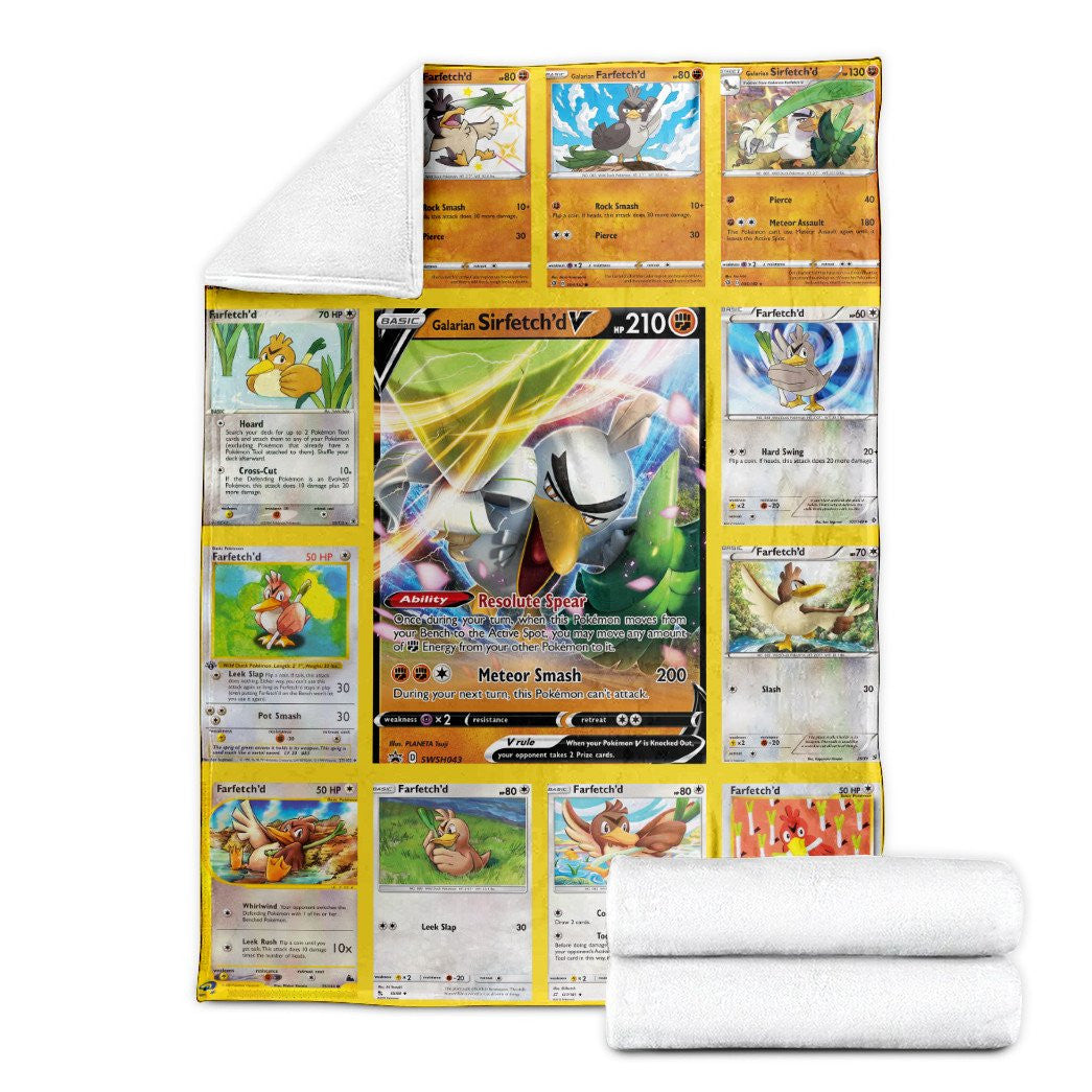 Anime Pkm Farfetch Cards Custom Soft Blanket