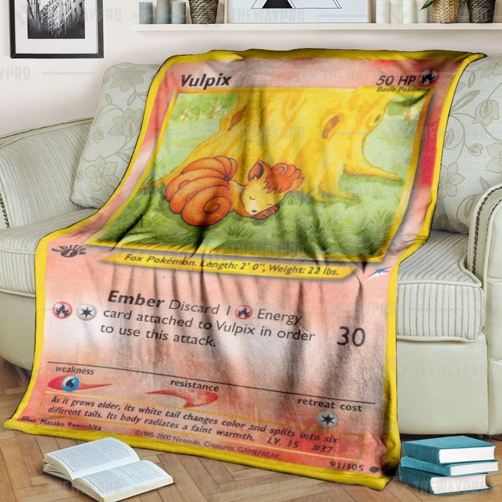 Anime Pkm Vulpix 1St Edition Custom Soft Blanket