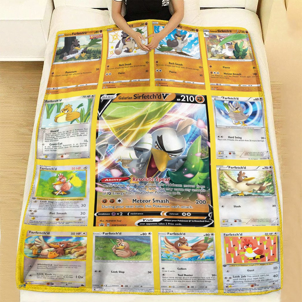 Anime Pkm Farfetch Cards Custom Soft Blanket