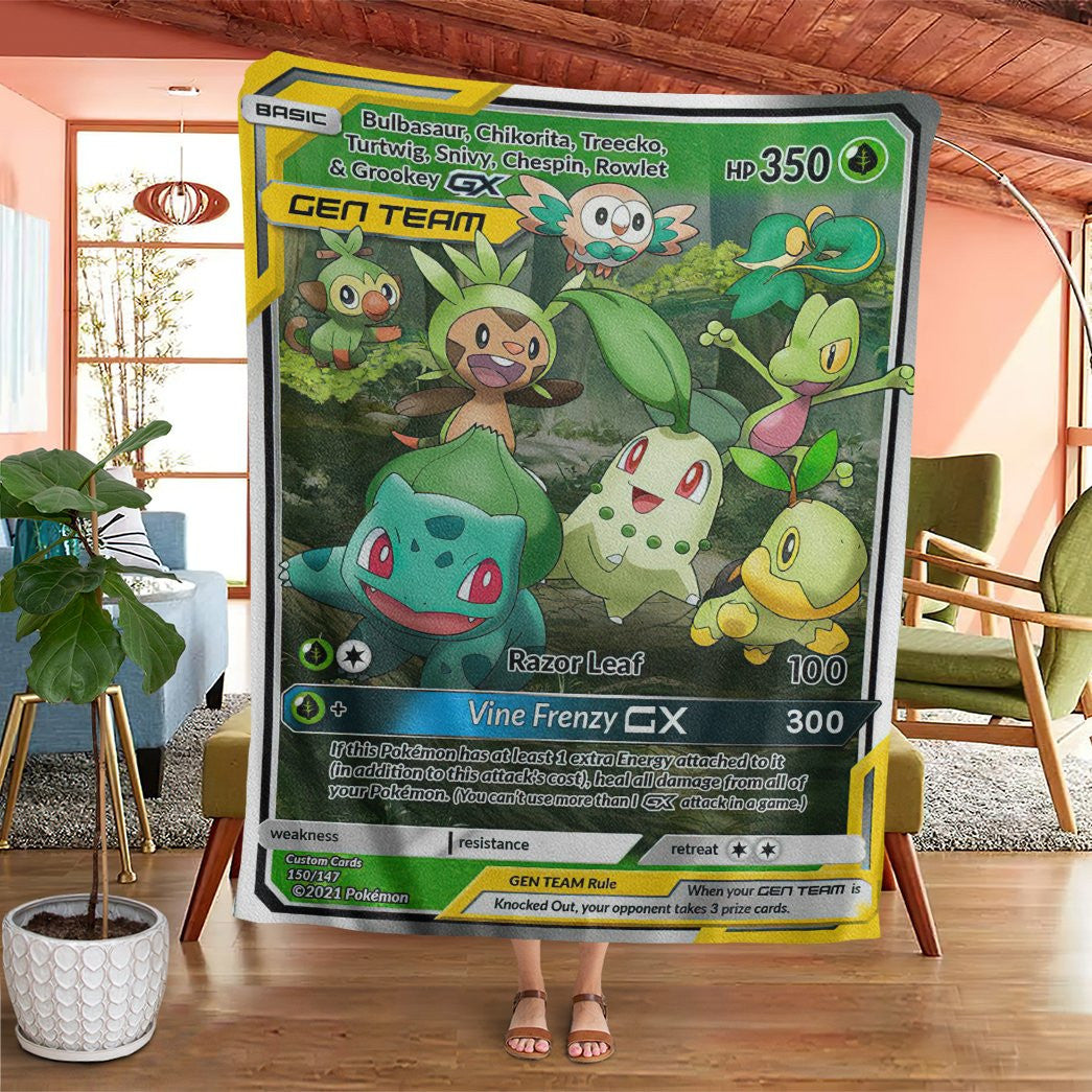 Anime Pkm Leaf Generation Tag Gx Custom Soft Blanket