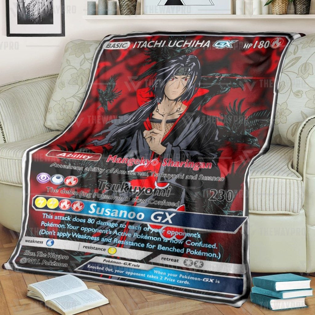 Anime Naruto Shippuden Itachi Uchiha X Pkm Card Custom Soft Blanket / S/(43X55)