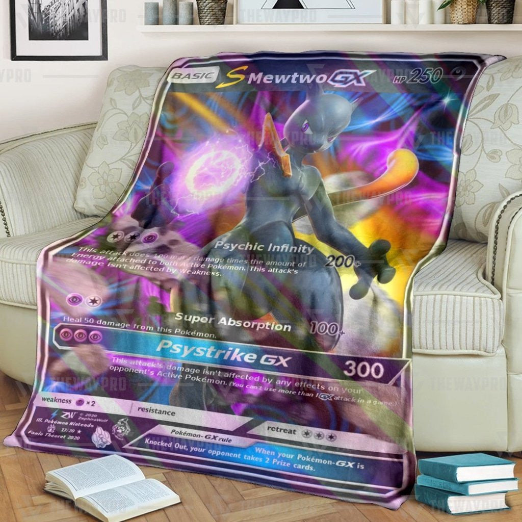 Anime Pkm S Mewtwo Gx Shadow Custom Soft Blanket / S/(43X55)