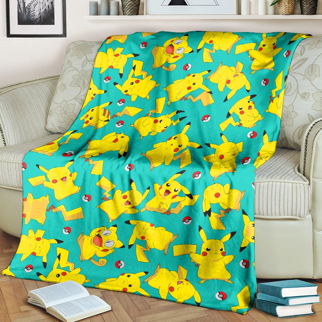 Anime Pkm Pikachu Seamless Pattern Custom Soft Blanket / S/(43X55)