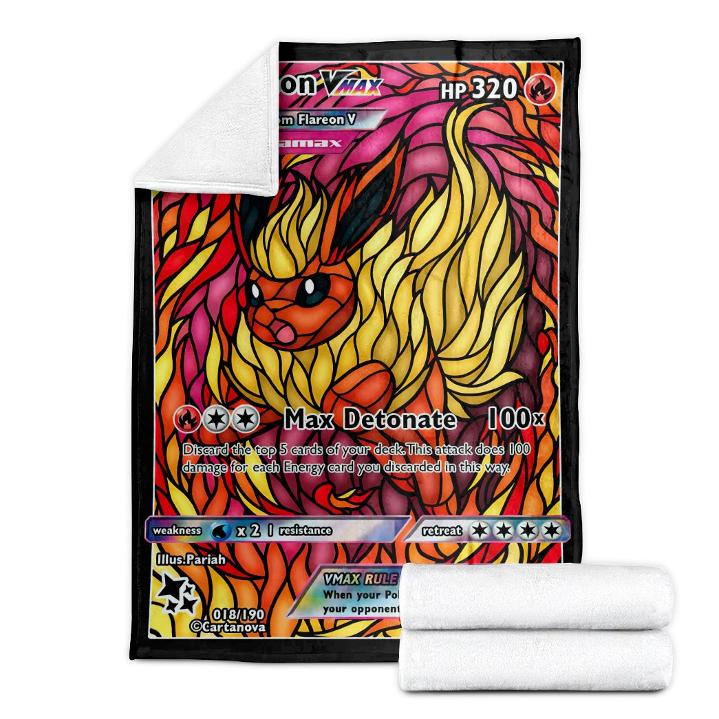 Anime Pkm Card Flareon Hybrid Vmax Stain Glass Custom Soft Blanket