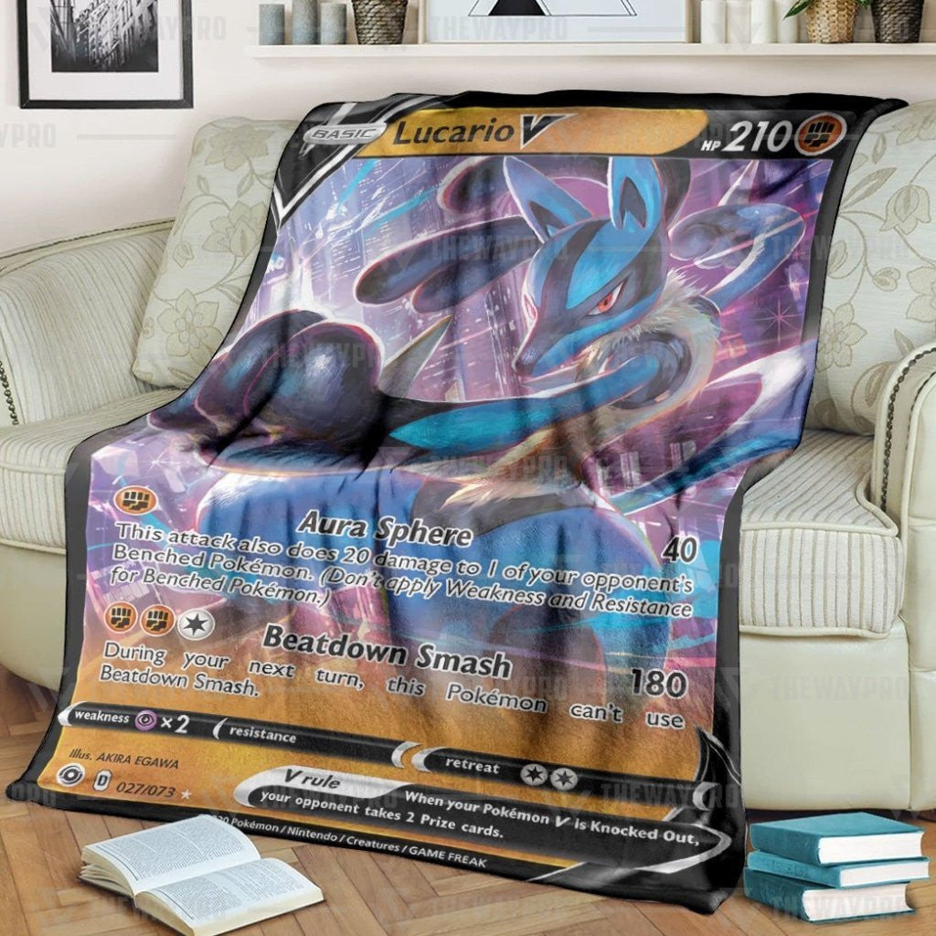 Anime Pkm Lucario V Custom Soft Blanket