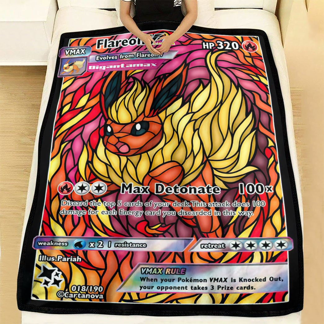 Anime Pkm Card Flareon Hybrid Vmax Stain Glass Custom Soft Blanket