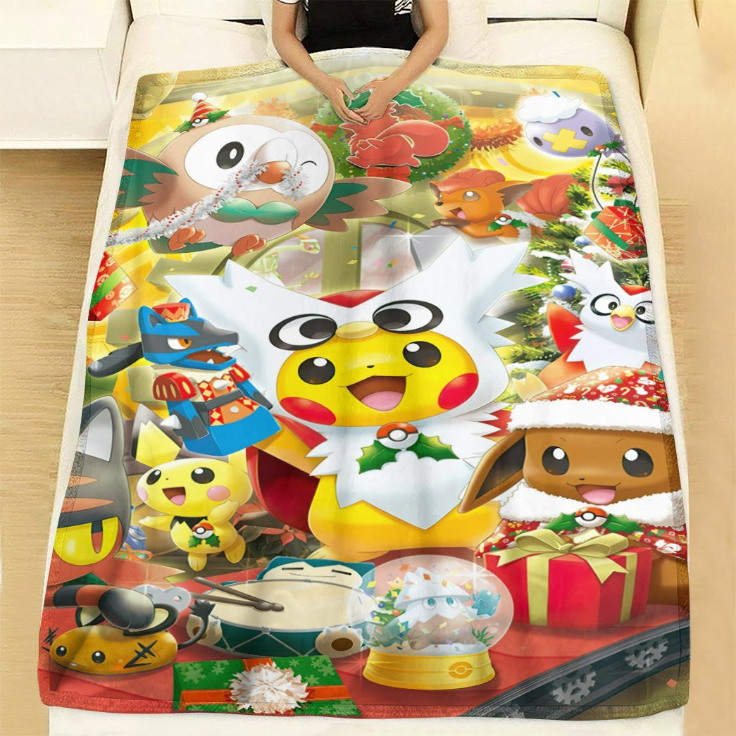 Anime Pkm Christmas Party Custom Soft Blanket