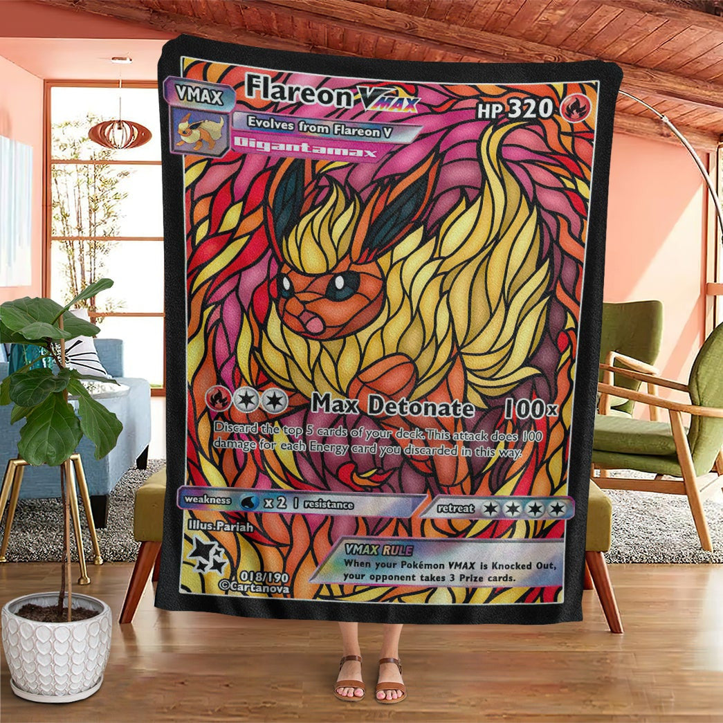 Anime Pkm Card Flareon Hybrid Vmax Stain Glass Custom Soft Blanket