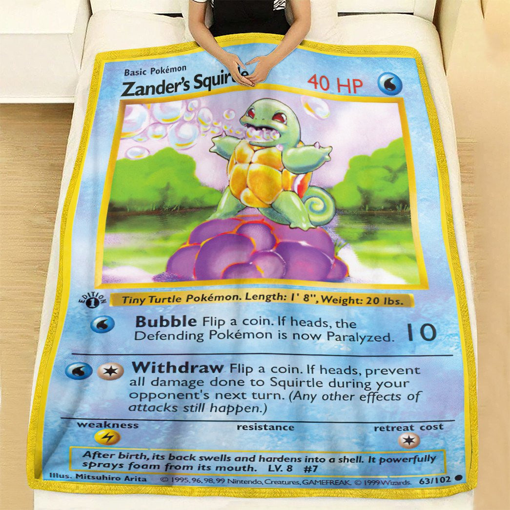 Anime Pkm Zanders Squirtle First Edition Custom Soft Blanket