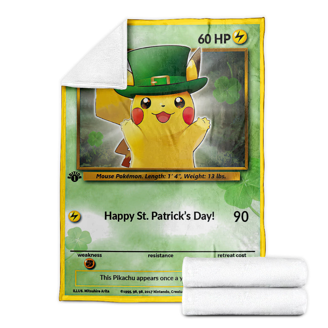 Anime Pkm Saint Patrick Pikachu Custom Soft Blanket