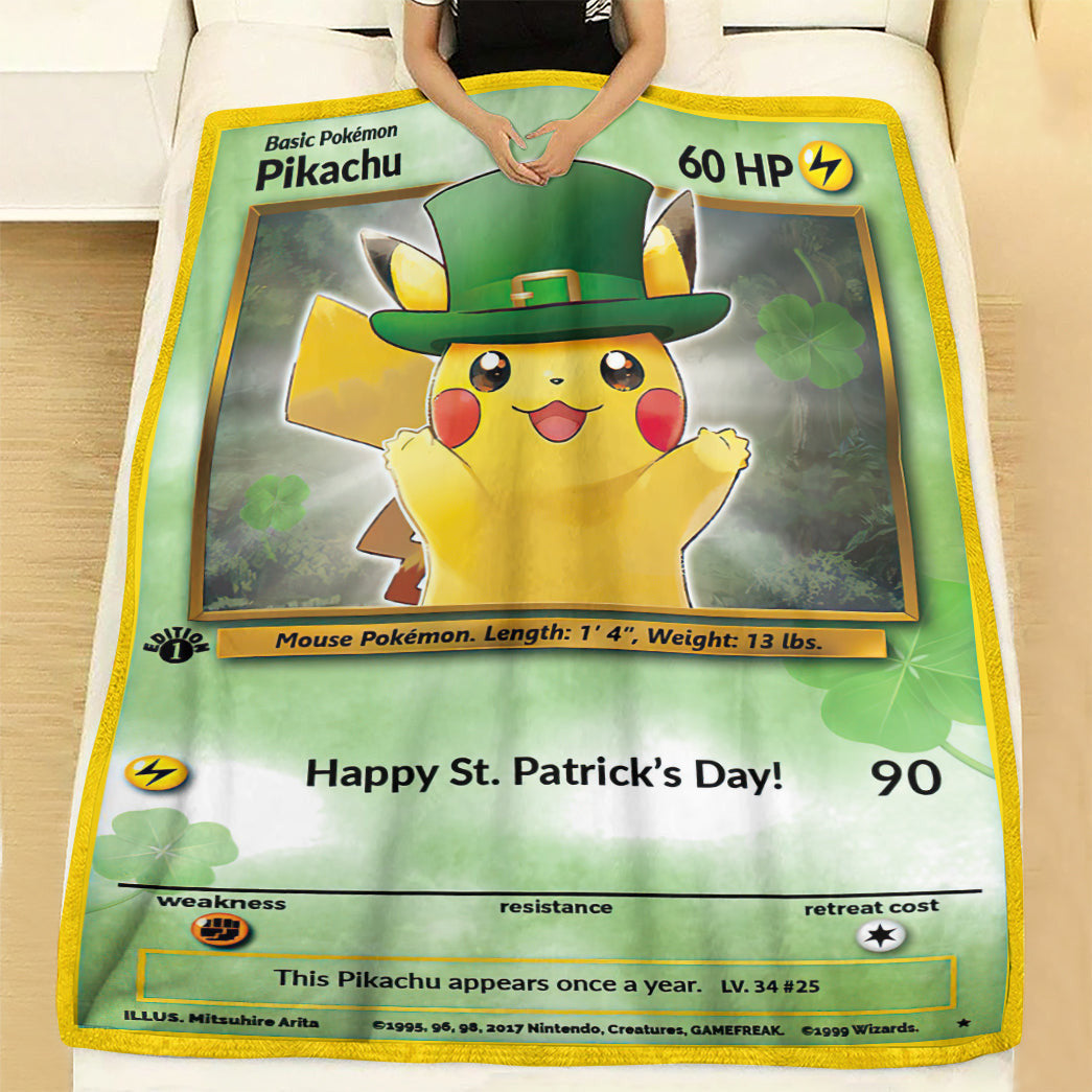 Anime Pkm Saint Patrick Pikachu Custom Soft Blanket