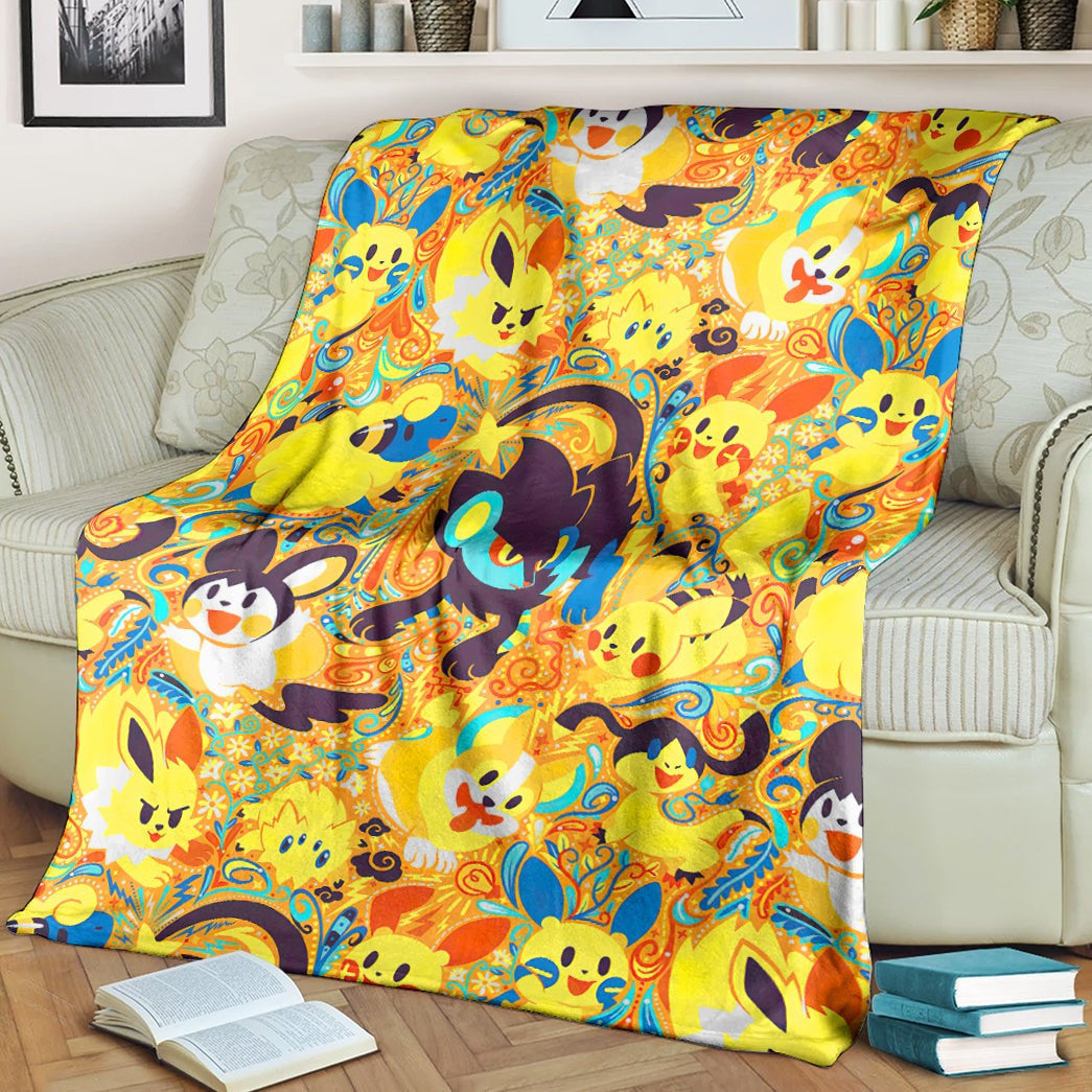 Anime Pkm Electric Poke Seamless Pattern Custom Soft Blanket / S/(43X55)