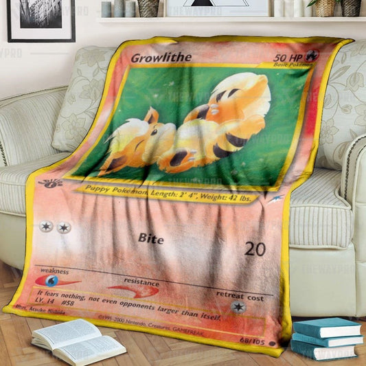 Anime Pkm Growlithe 1St Edition Custom Soft Blanket