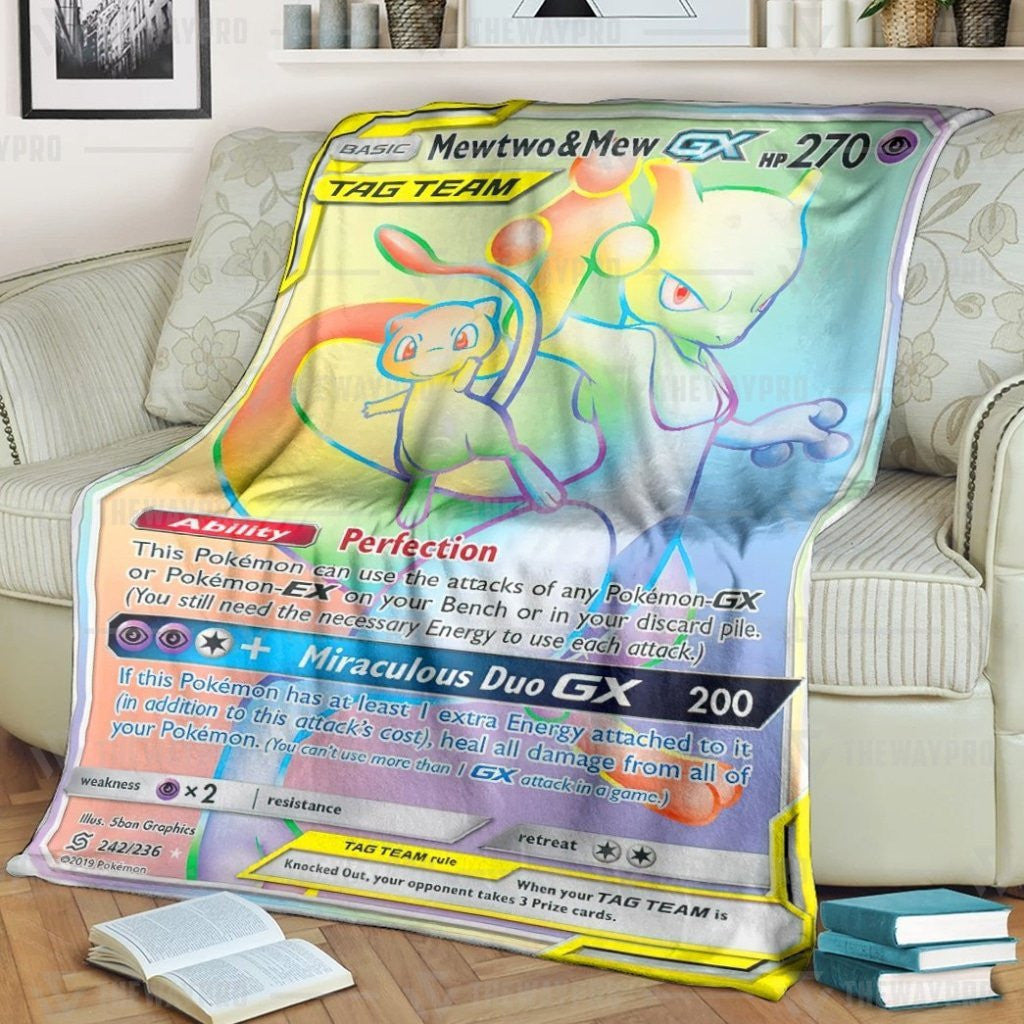 Anime Pkm Mewtwo & Mew-Gx Custom Soft Blanket