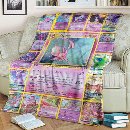 Anime Pkm Espeon Cards Custom Soft Blanket