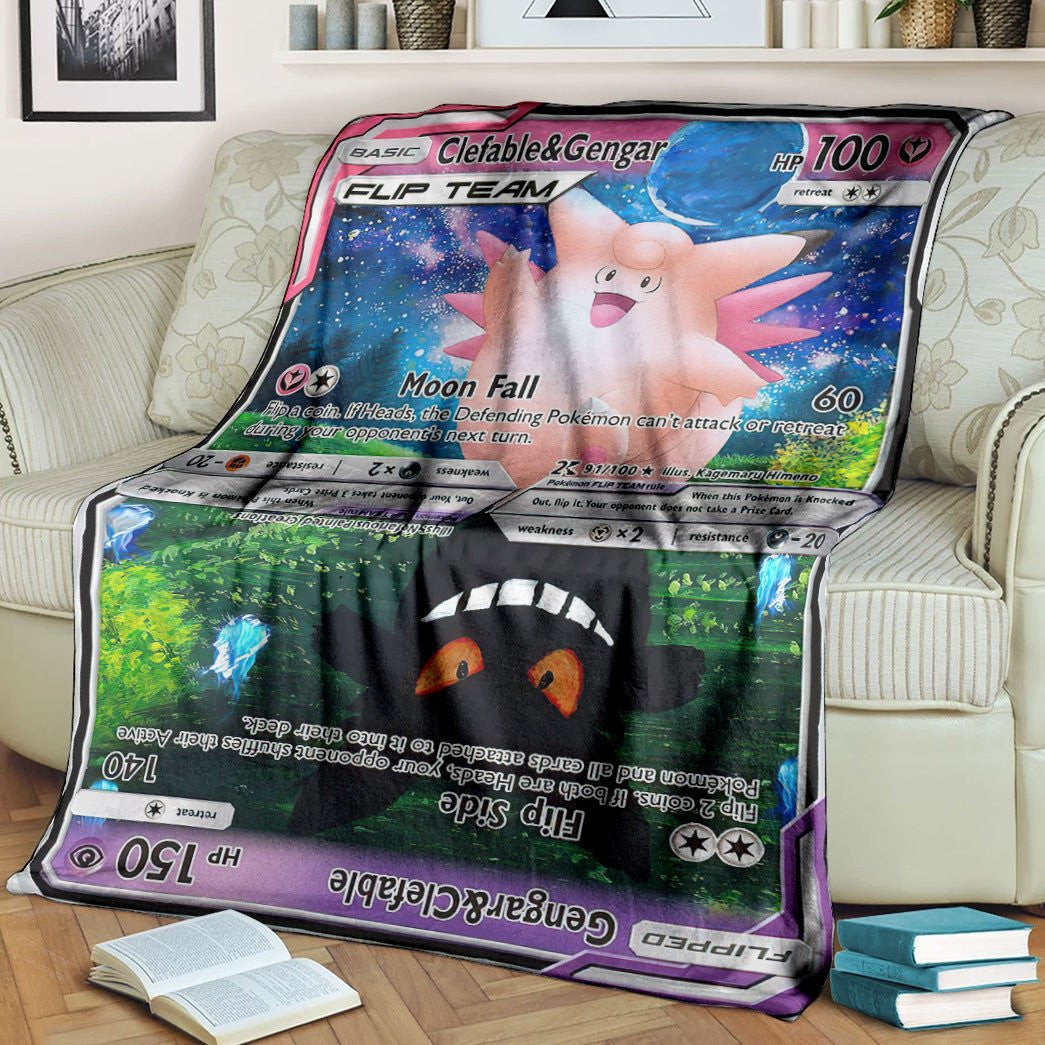 Anime Pkm Clefable & Gengar Flip Team Custom Soft Blanket / S/(43X55)