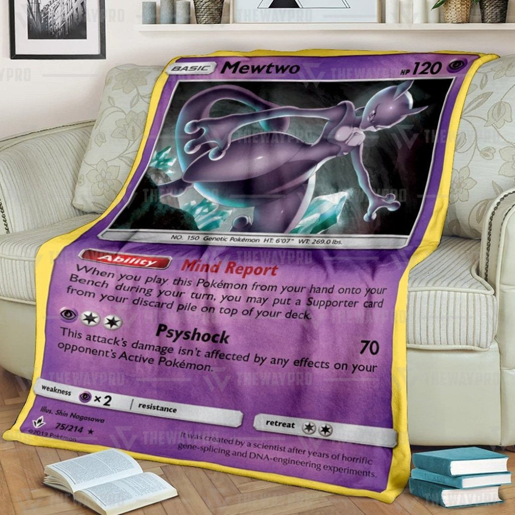 Anime Pkm Mewtwo Unbroken Bonds Custom Soft Blanket / S/(43X55)