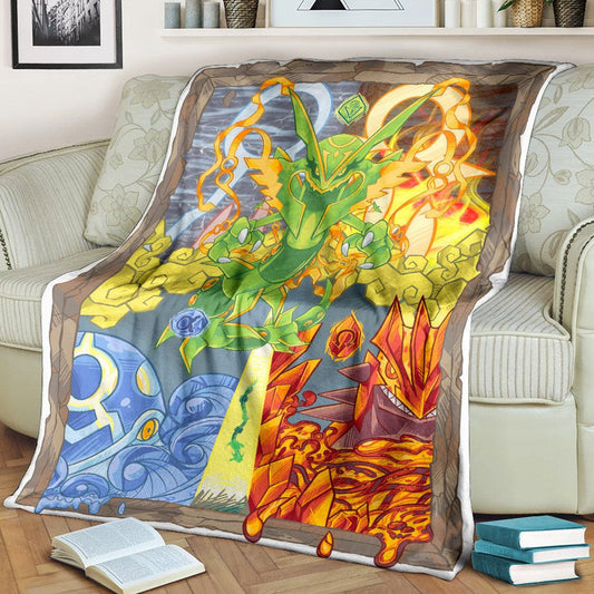 Anime Pkm Dragons Ascent M-Rayquaza P-Groudon & Pkyogre Custom Soft Blanket / S/(43X55)