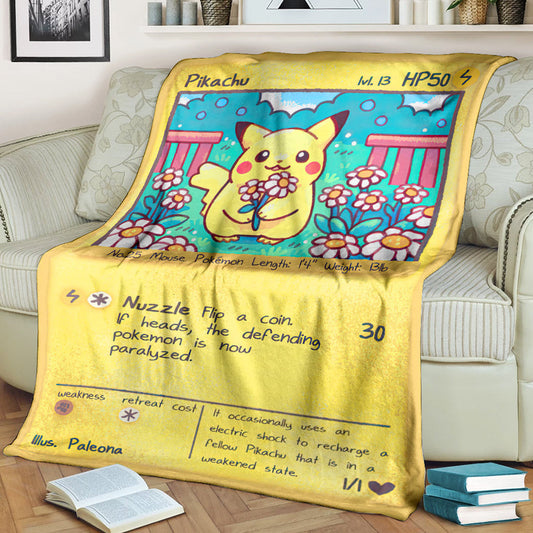 Anime Pkm Pikachu Cute Card Custom Soft Blanket / S/(43X55)