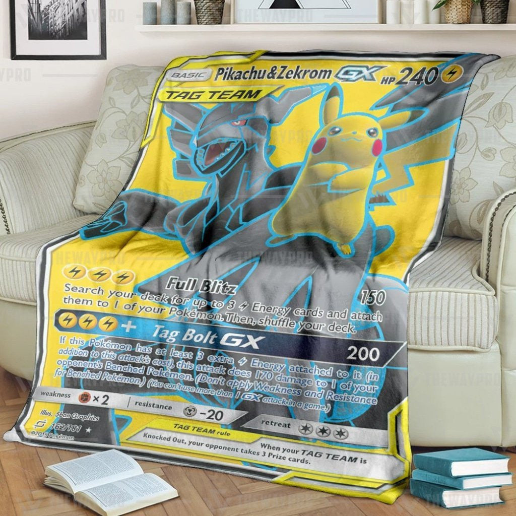 Anime Pkm Pikachu & Zekrom-Gx Custom Soft Blanket / S/(43X55)