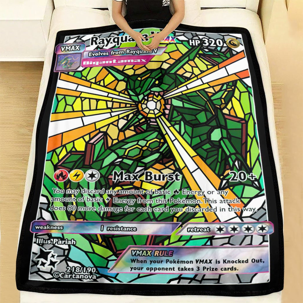 Anime Pkm Card Rayquaza Hybrid Vmax Glass Custom Soft Blanket