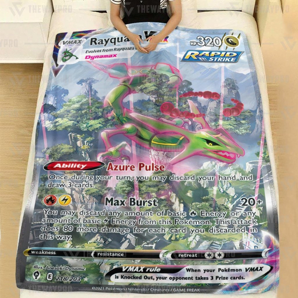 Anime Pkm Rayquaza Vmax Custom Soft Blanket