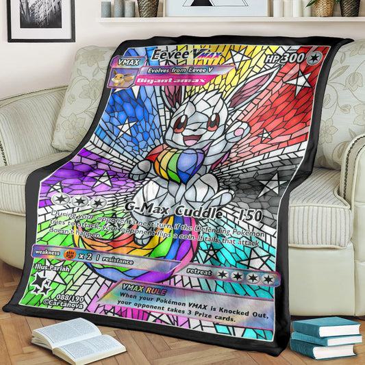 Anime Pkm Card Rainbow Eevee Hybrid Stain Glass Custom Soft Blanket / S/(43X55)