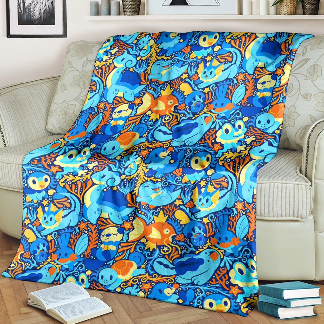 Anime Pkm Water Poke Seamless Pattern Custom Soft Blanket / S/(43X55)