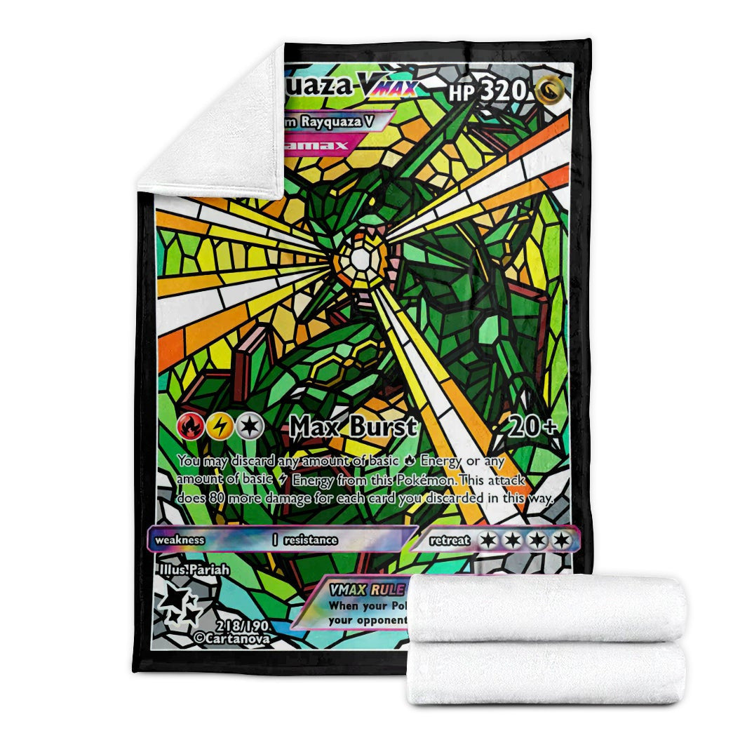 Anime Pkm Card Rayquaza Hybrid Vmax Glass Custom Soft Blanket