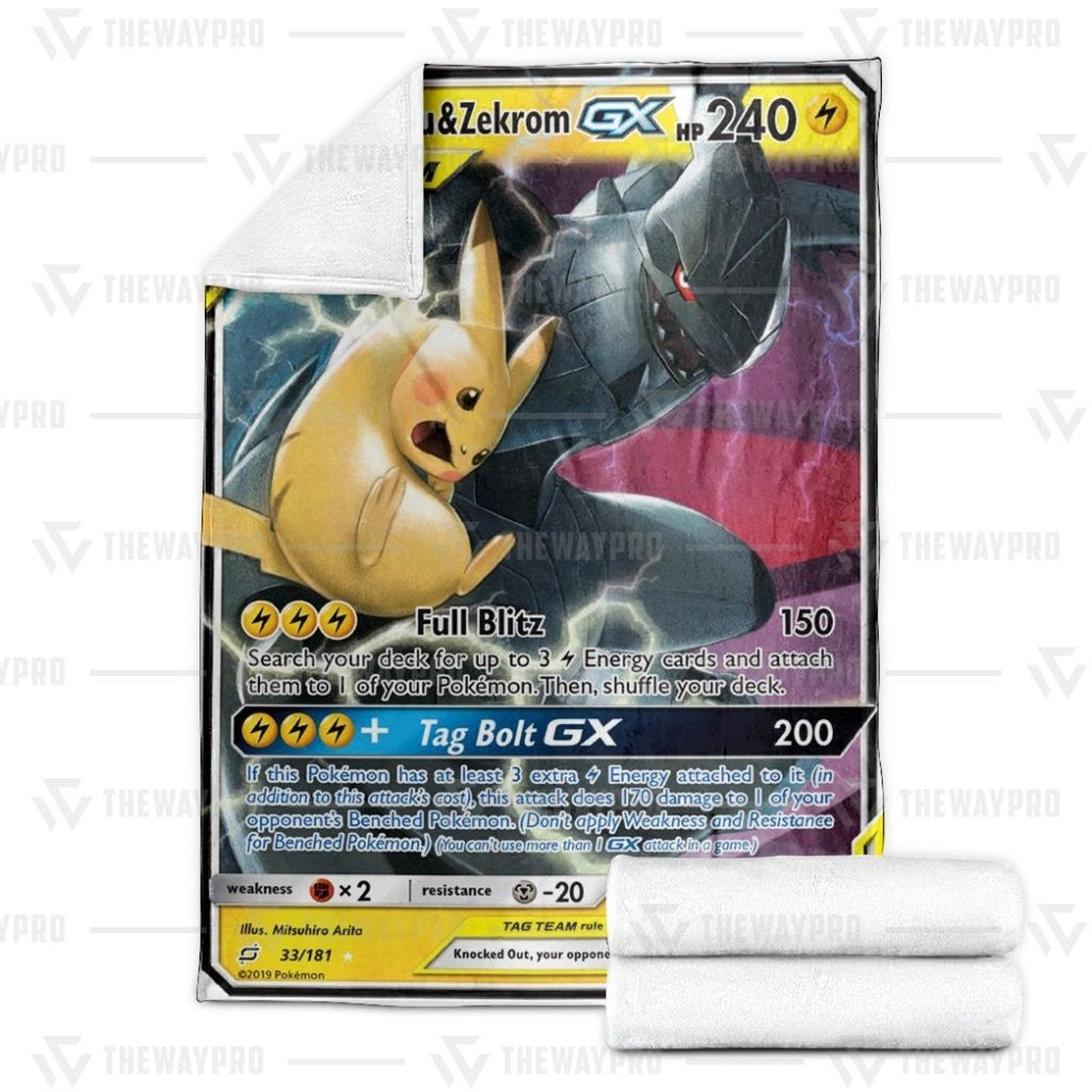 Anime Pkm Pikachu & Zekrom-Gx · Team Up Custom Soft Blanket