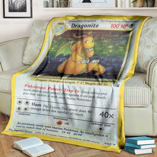 Anime Pkm Dragonite Holo 1St Edition Custom Soft Blanket