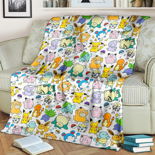 Anime Pkm Cute Poke Seamless Pattern Custom Soft Blanket / S/(43X55)