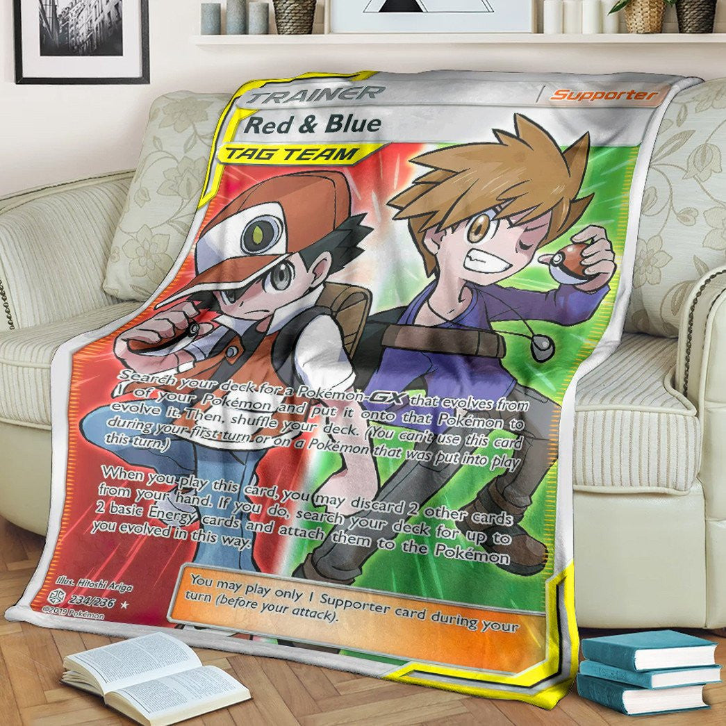 Anime Pkm Red & Blue Trainer Custom Soft Blanket / S/(43X55)