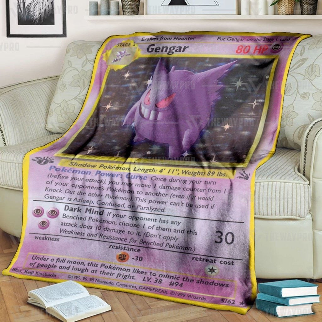 Anime Pkm Gengar Holo 1St Edition Custom Soft Blanket