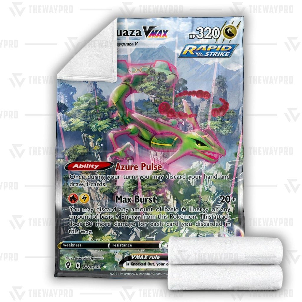 Anime Pkm Rayquaza Vmax Custom Soft Blanket