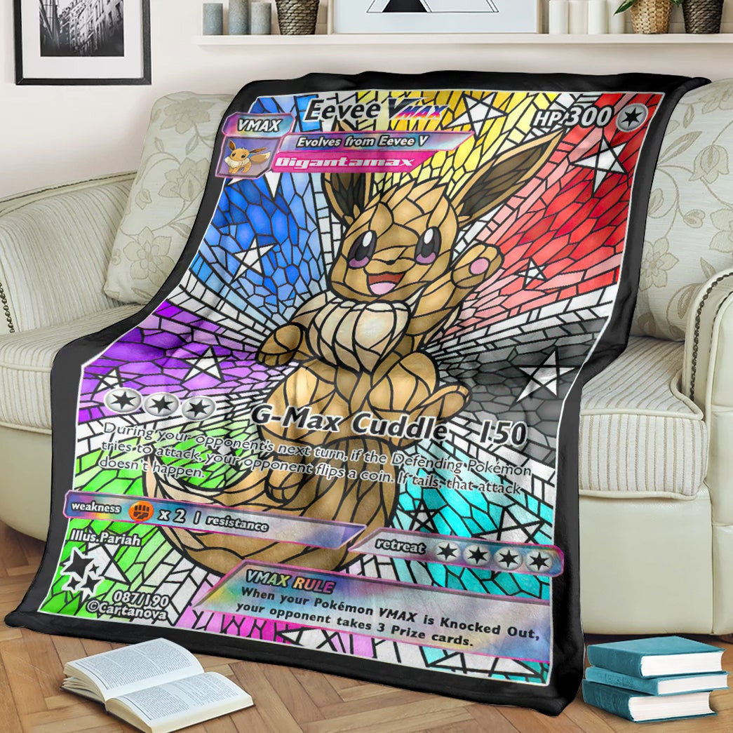 Anime Pkm Card Eevee Hybrid Vmax Proxy Stain Glass Custom Soft Blanket / S/(43X55)