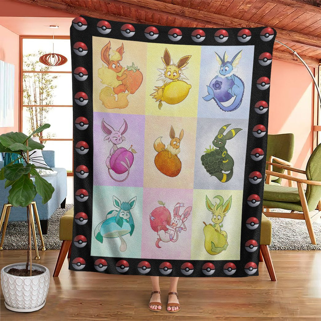 Anime Pkm Eeveelutions And Fruit Custom Soft Blanket