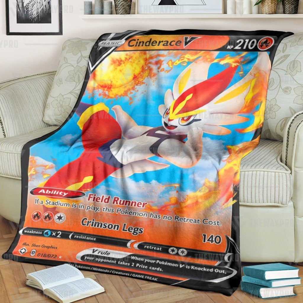 Anime Pkm Cinderace V Shining Fates Custom Soft Blanket / S/(43X55)