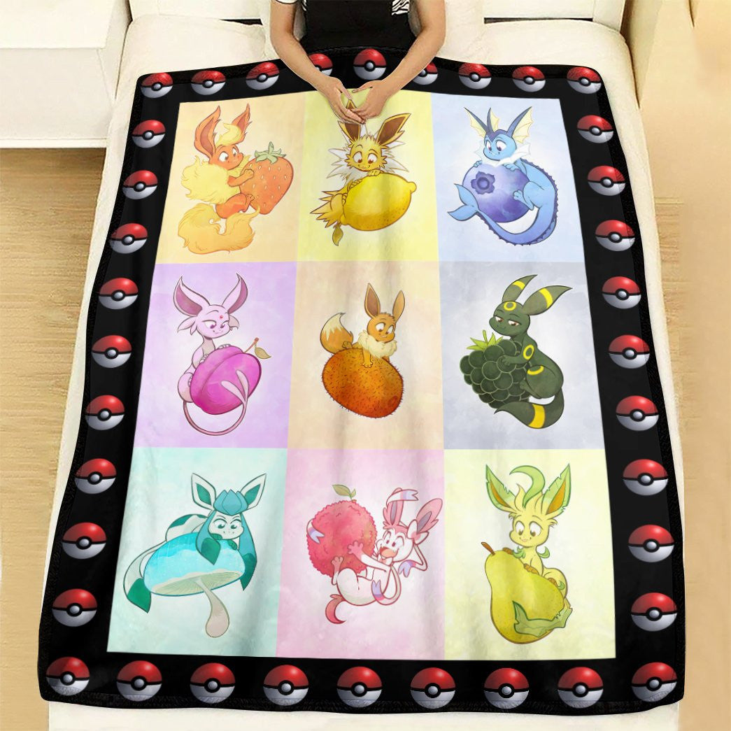 Anime Pkm Eeveelutions And Fruit Custom Soft Blanket