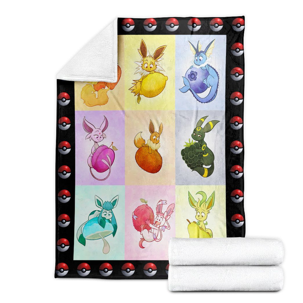 Anime Pkm Eeveelutions And Fruit Custom Soft Blanket