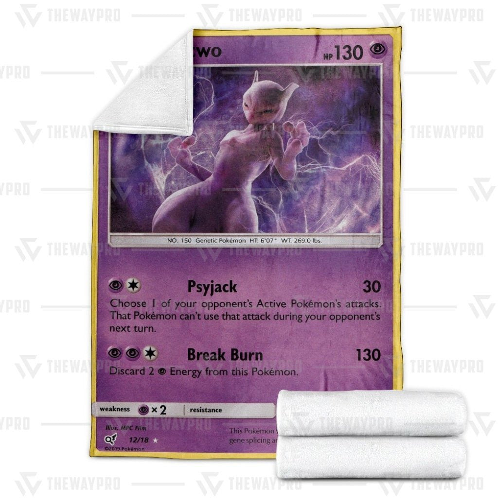 Anime Pkm Detective Pikachu Rare Holo Mewtwo Custom Soft Blanket