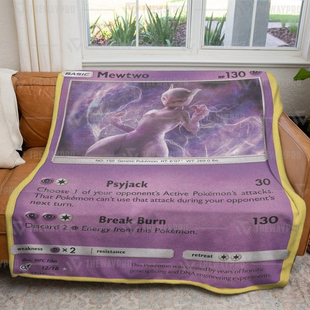 Anime Pkm Detective Pikachu Rare Holo Mewtwo Custom Soft Blanket