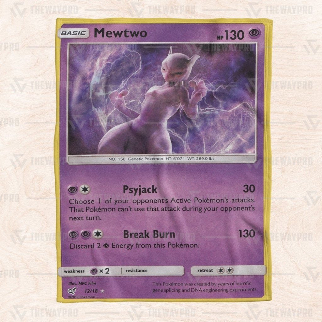 Anime Pkm Detective Pikachu Rare Holo Mewtwo Custom Soft Blanket