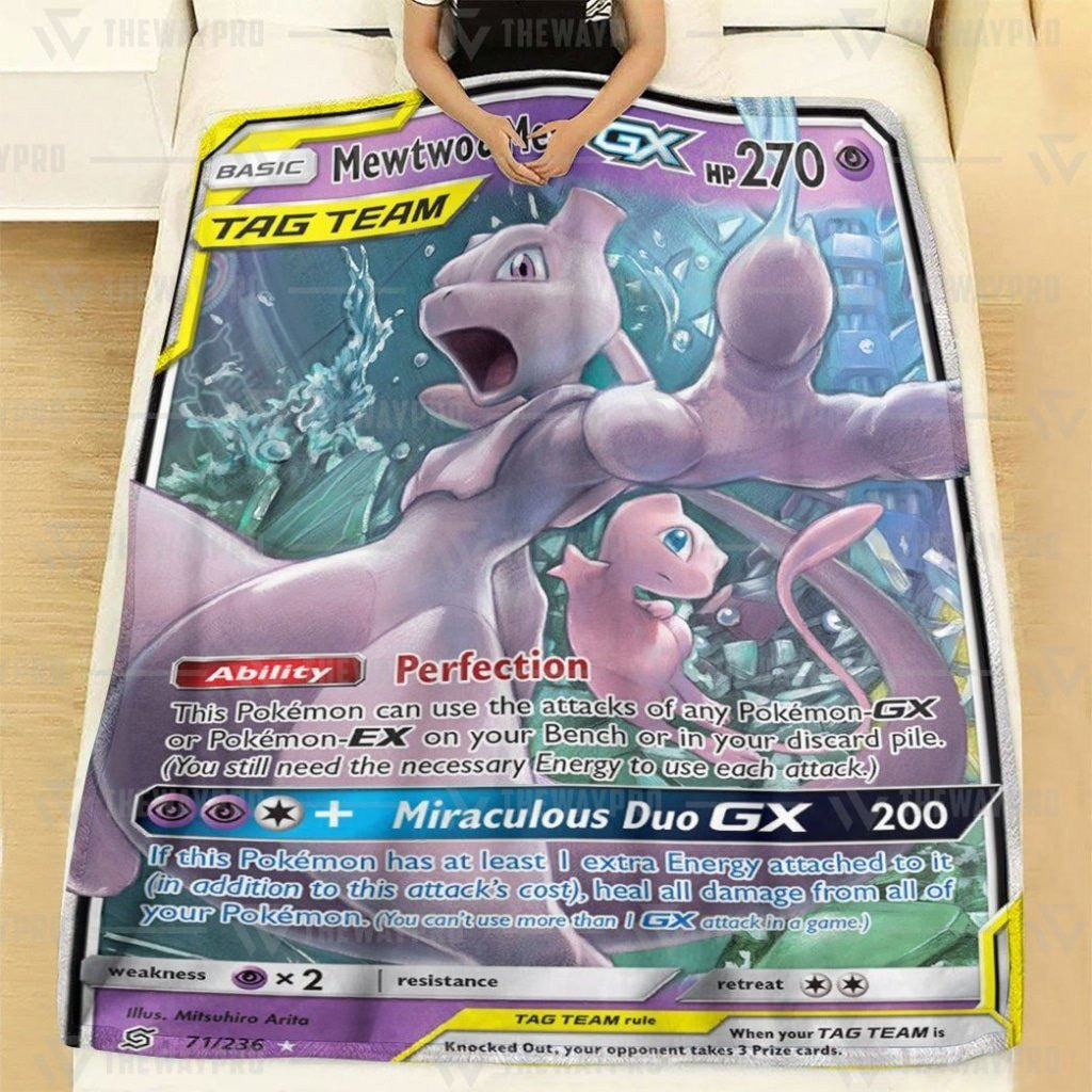 Anime Pkm Mewtwo & Mew-Gx Unified Minds Custom Soft Blanket